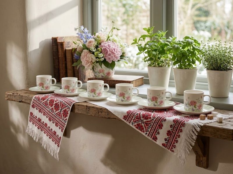 Набір порцеляновий для кави Flower Garden, 6 чашок 100мл, з блюдцями G-HOME K052 фото