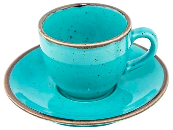 Набір 6 чашок, 80 мл із блюдцем 12см, для кави, Turquoise, порцеляна Porland G-HOME 212109/T-6 фото