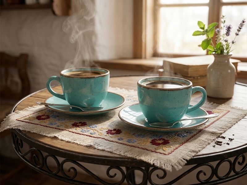 Набір 6 чашок, 80 мл із блюдцем 12см, для кави, Turquoise, порцеляна Porland G-HOME 212109/T-6 фото