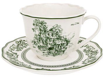 Набір 6 порцелянових чашок Heritage Toile Collection Green, 220мл з блюдцями G-HOME 958484 фото