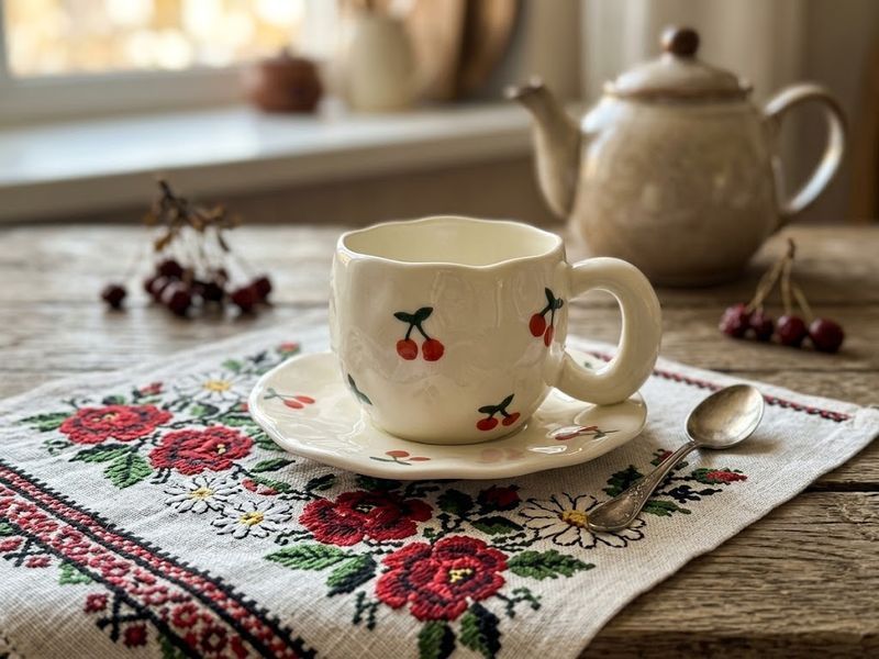 Набір 6 керамічних чашок з блюдцями Cherry, 350мл G-HOME 992-833 фото